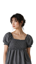 S-M Checkered Babydoll Smock Blouse [CC-G-T5]