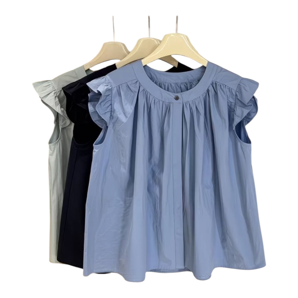 L Denim Babydoll Blouse [A-W-T1]