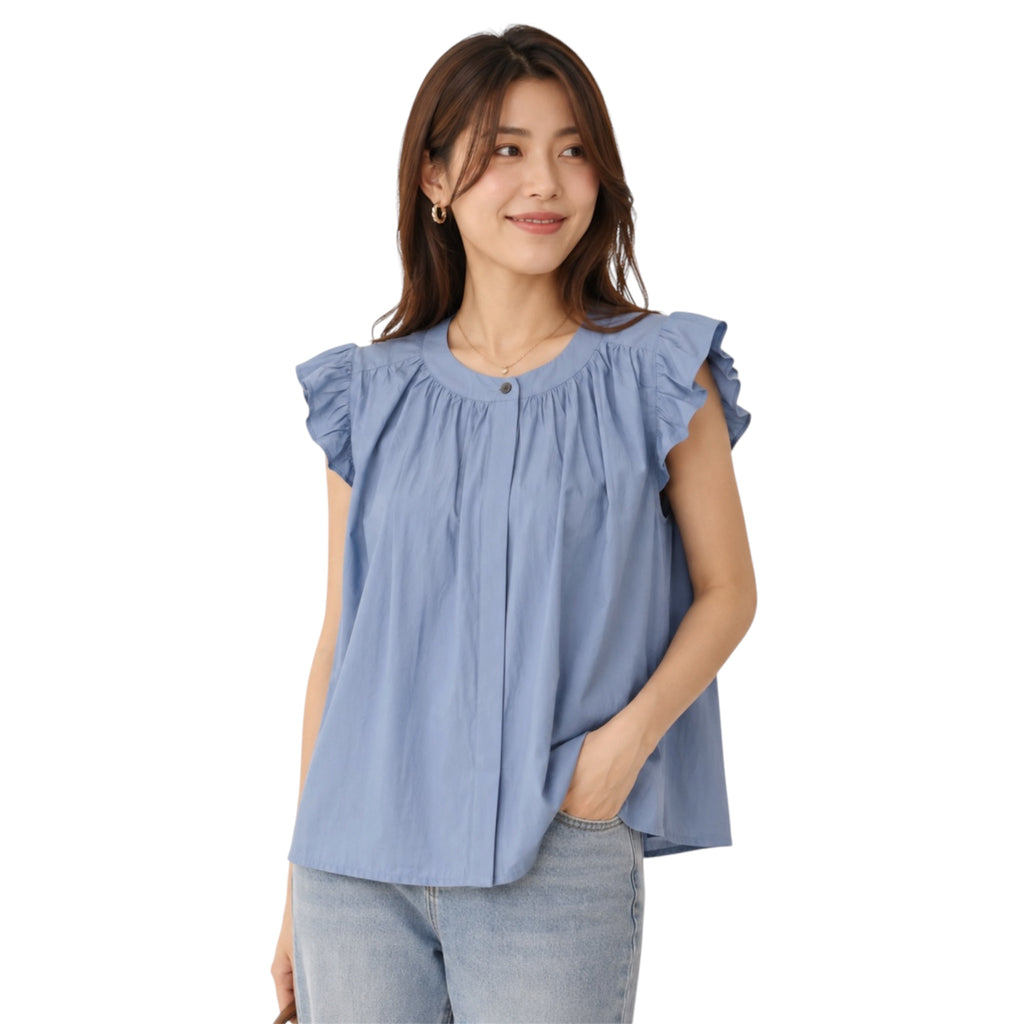 L Denim Babydoll Blouse [A-W-T1]