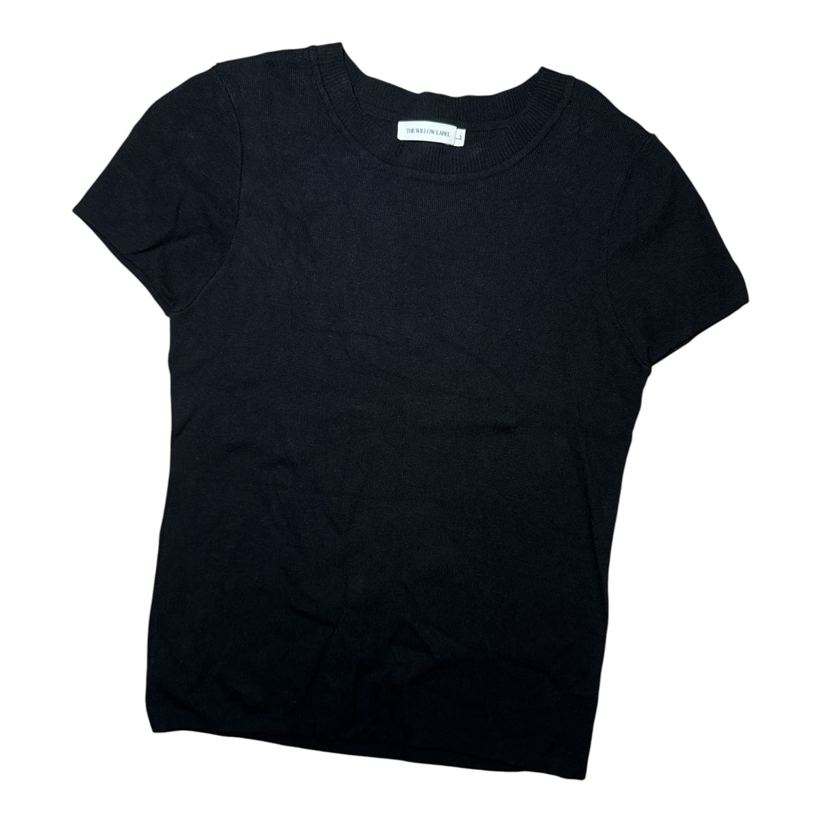 Gemstoresg black short sleeve knit top with a classic crew neckline and ribbed detailing for a versatile look.